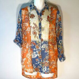 Figueroa & Flower NWT SZ S Patchwork print button front tunic Preppy Boho Anthro